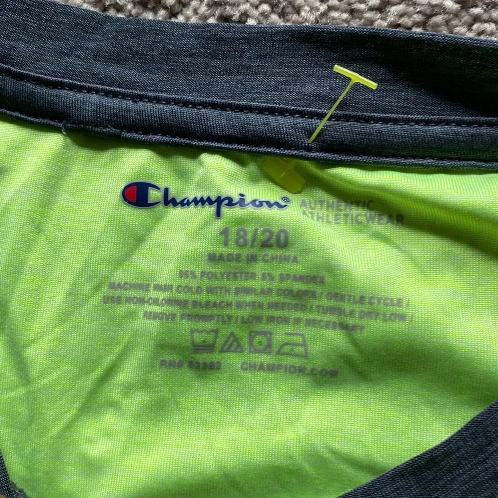 Champion Neon Yellow & Gray Raglan Athletic Top SIZE 18/20 Youth